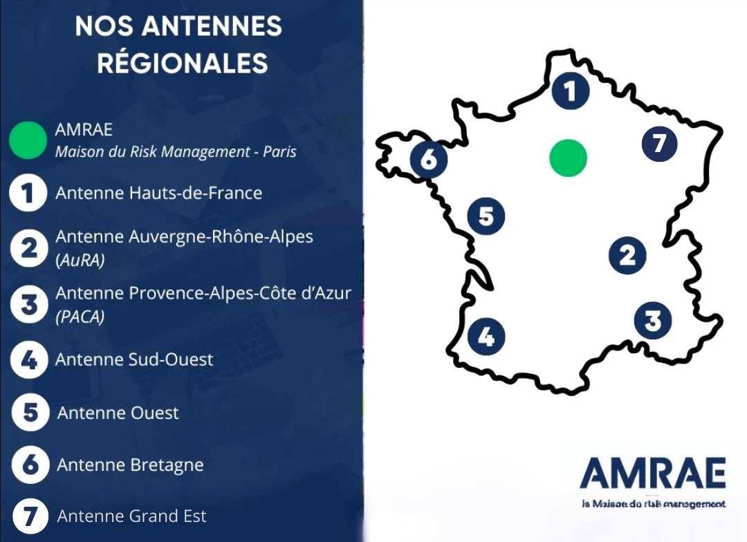 Antennes régionales AMRAE, Hauts-de-France, Paris, AuRA, PACA, Sud Ouest, Ouest, Bretagne