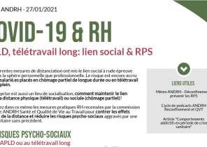 Mémo ANDRH 27 janvier 2021 Covid-19 & RH. ADPL, Télétravail long : lien social et RPS